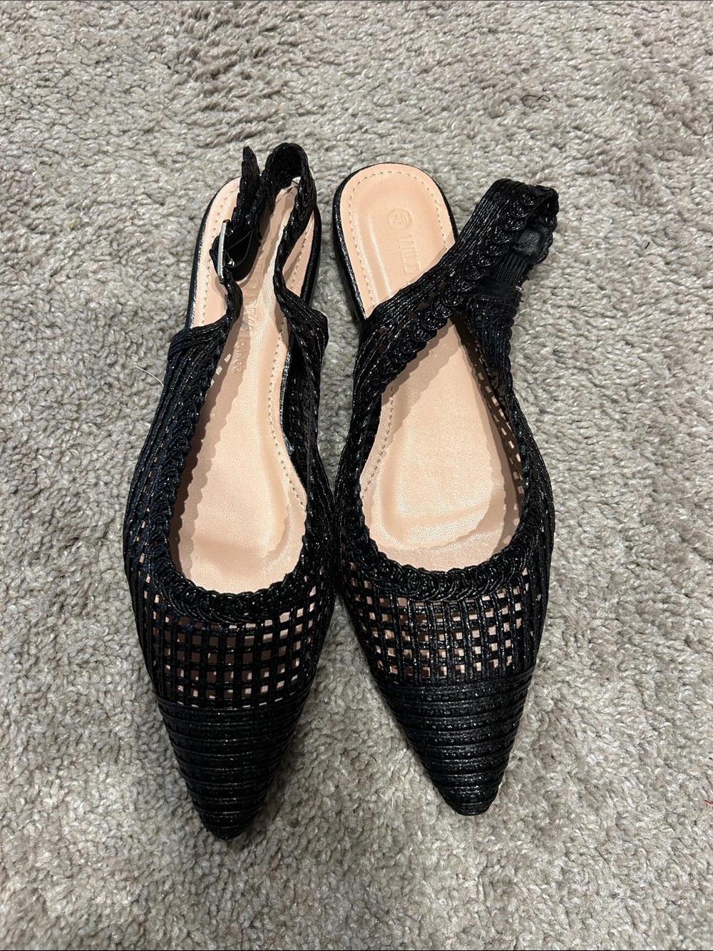 Wild Diva Black Pointed Slingback Woven Flats